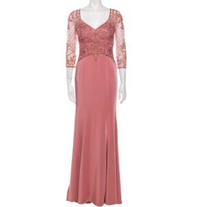 Marsoni Beaded Lace V-Neck Formal Gown Mother of the Bride Maxi Dress Size 4